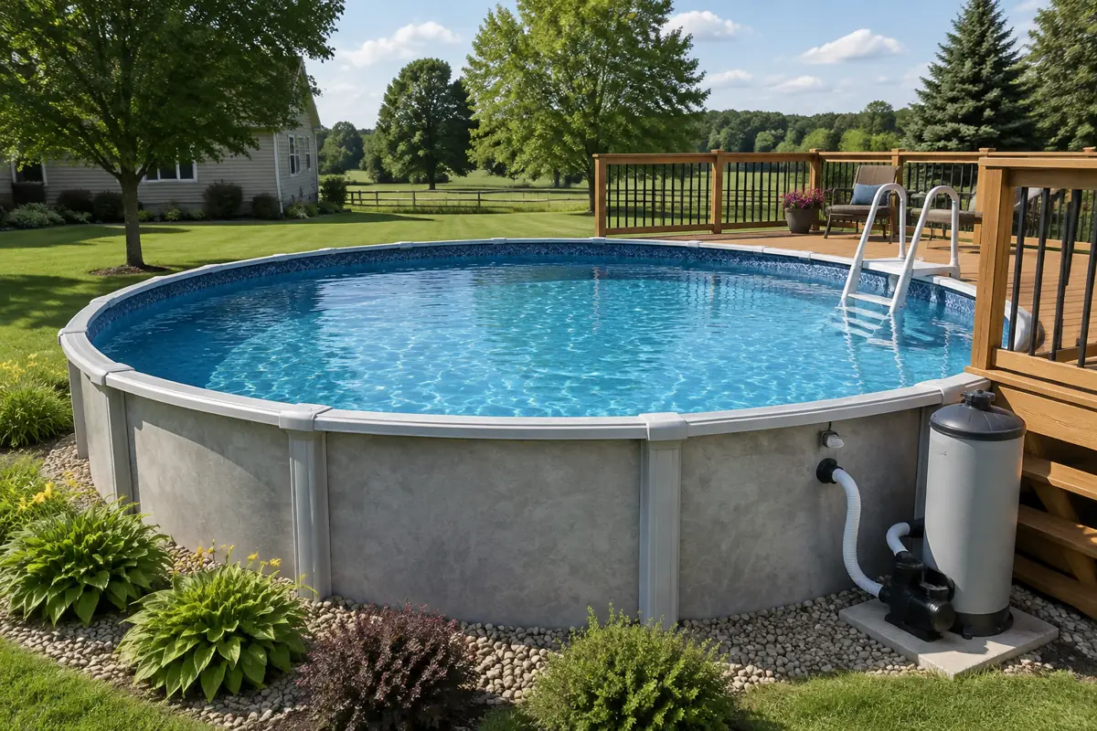 An above-ground backyard pool. No current source counts US above-ground pools directly; the last direct count was 4,993,000 in 2011.