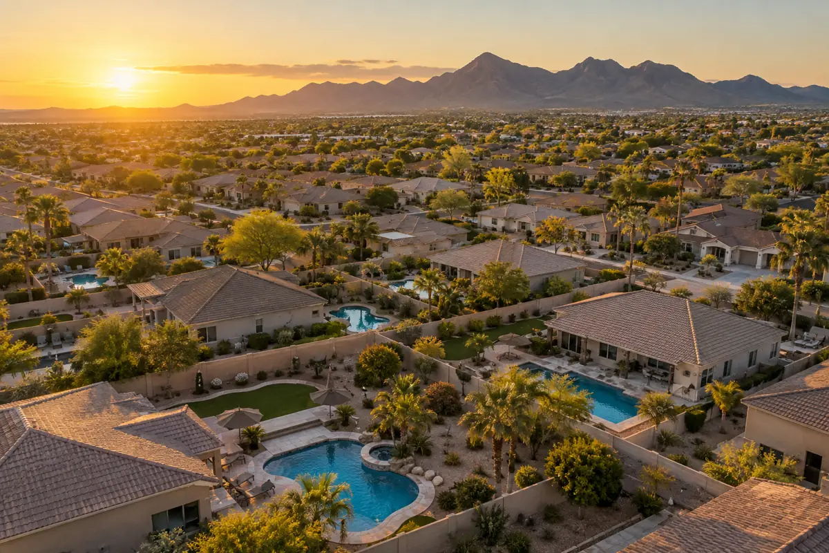 Desert suburbs combine long swim seasons with high pool ownership.