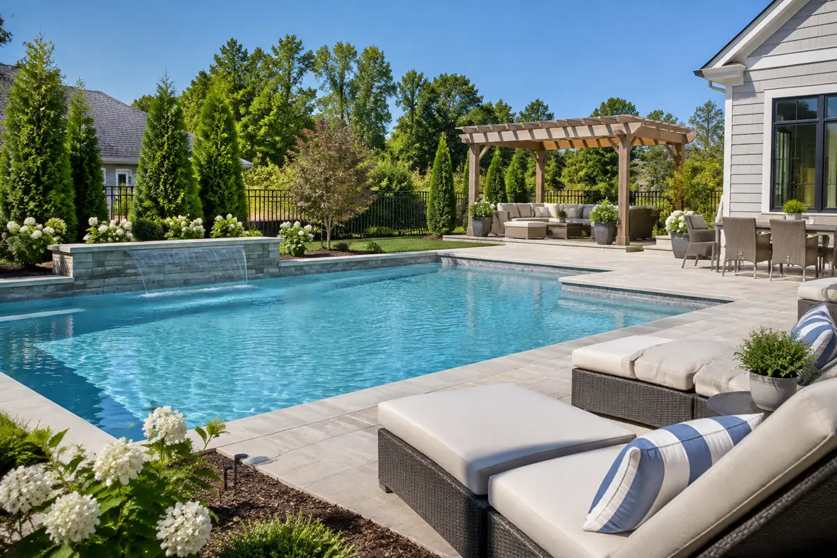 A home for sale with a backyard pool. Buyer demand for pools varies by market and price tier.