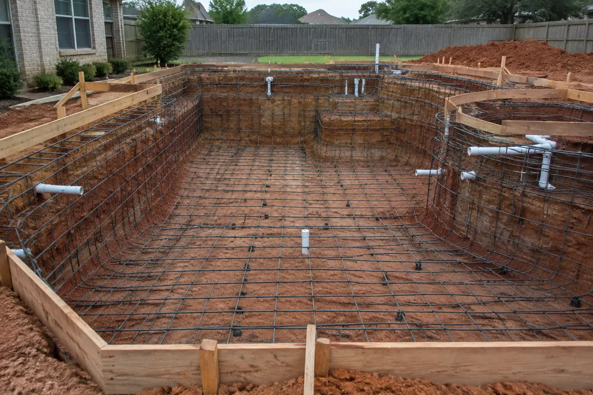 Excavation, steel and plumbing are the hidden part of a concrete pool's price; Angi puts labor at 25% to 50% of the total.
