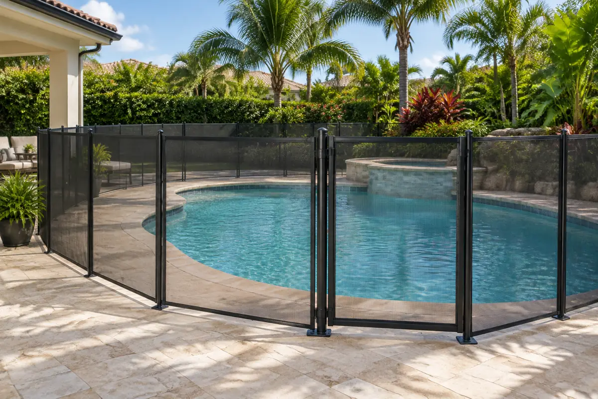 A removable mesh barrier is one way to meet Miami-Dade's 48-inch pool barrier rule.
