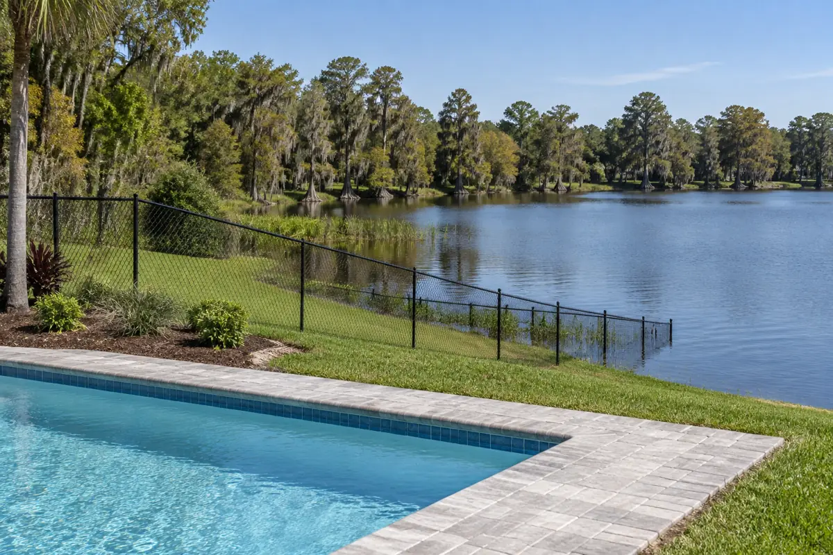 A see-through chain link barrier may run into an Orlando lake up to 2 ft past the low water mark under the city's lakefront rule.