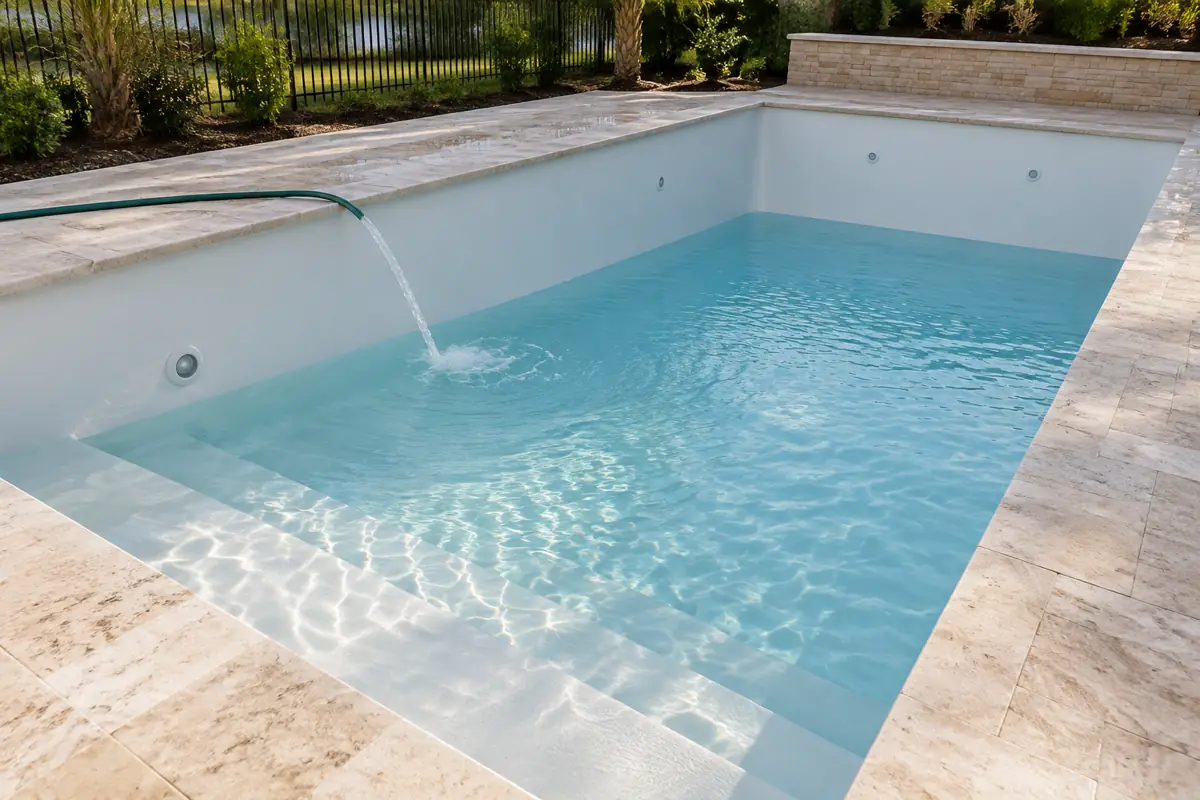 Filling a new pool: a median $215.09 for 20,000 gallons across 25 US cities in 2026 (PC&S fill cost study).