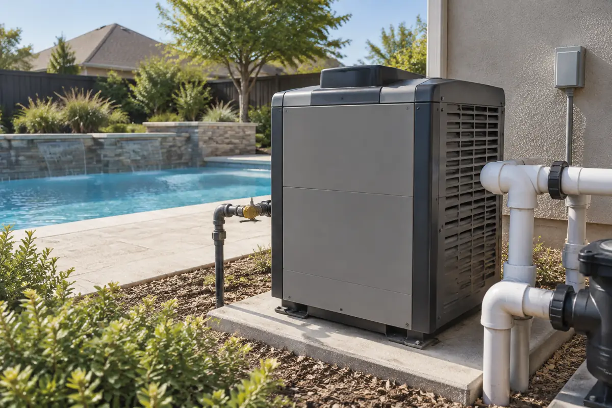 Gas pool heaters burn natural gas or propane; DOE lists outputs from 75,000 to 450,000 Btu per hour.