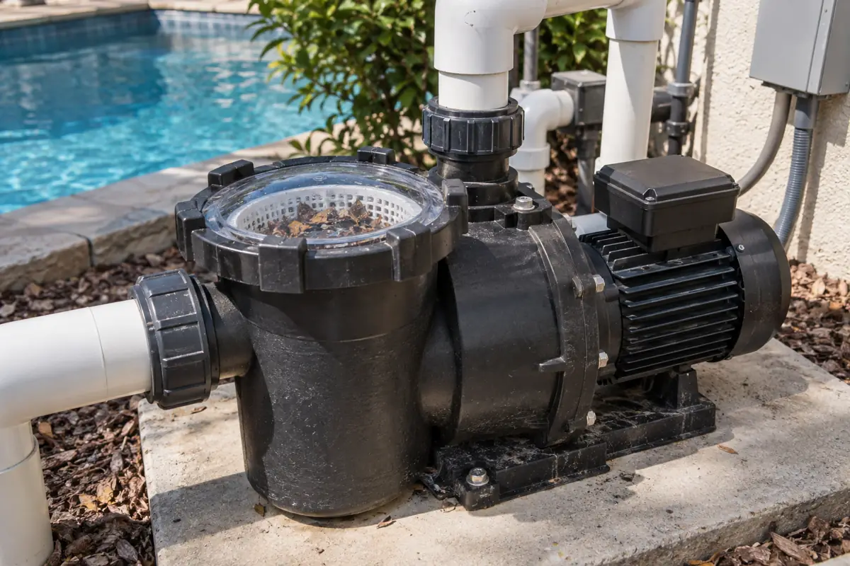 A pool pump and motor: motors can often be repaired or swapped without replacing the whole pump.