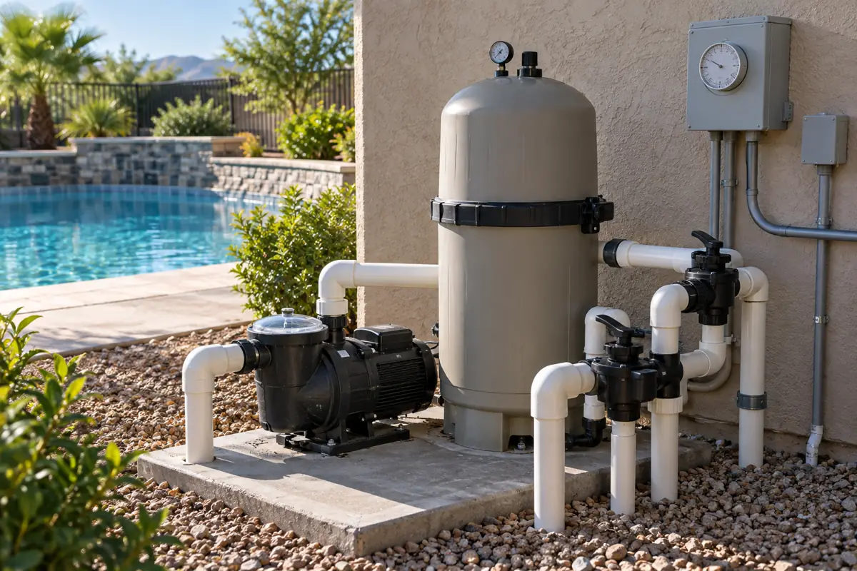Pump, filter and timer: equipment checks are usually included, repairs are not.