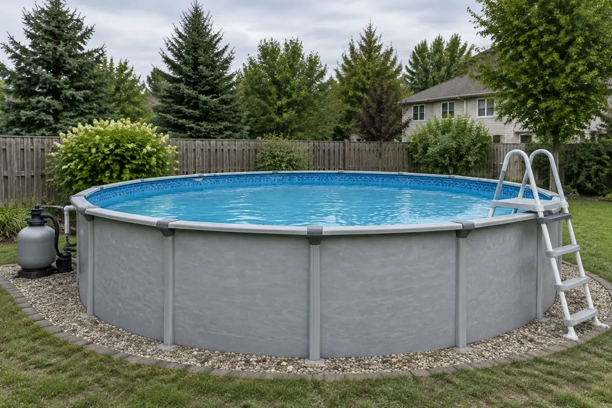 Round above-ground pools are sized by diameter and wall height.
