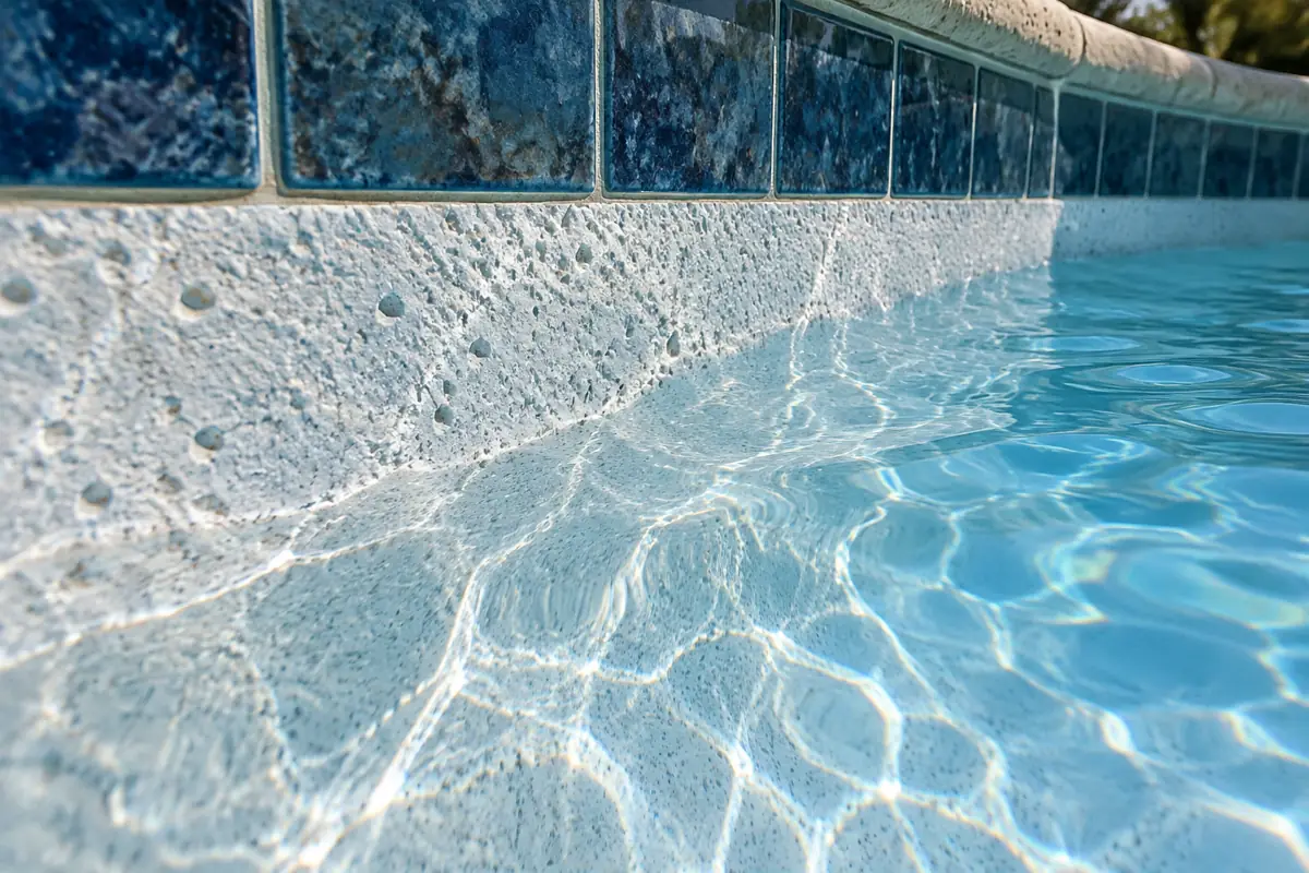 Rough, etched plaster is one of the slow costs of water that sits at low pH and low alkalinity.