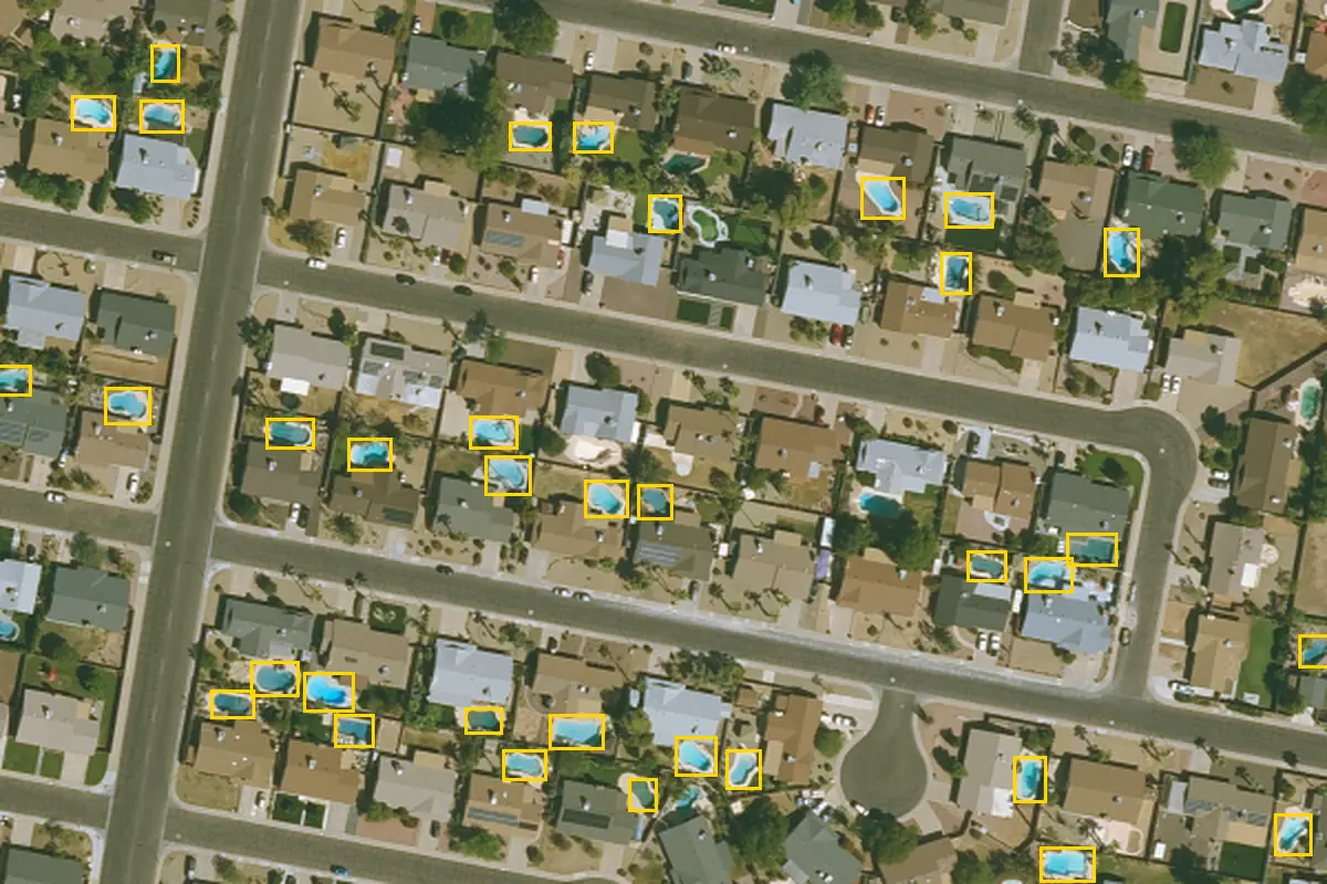 USDA NAIP imagery (public domain), 2023, Phoenix; boxes show PC&S detector output
